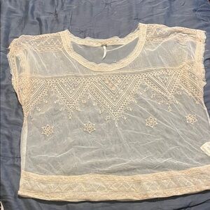 Free People Sheer Embroidered Blouse - Cream